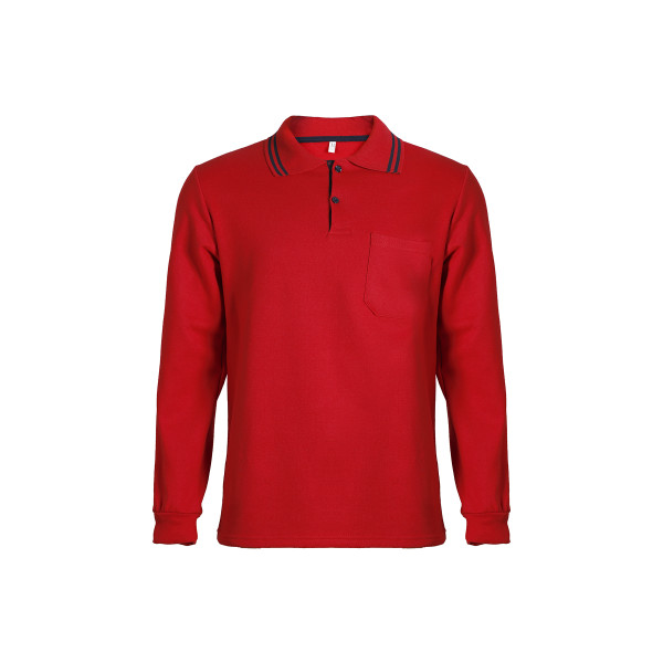 İki İplik Kırmızı-Lacivert Çizgili Polo Yaka Sweatshirt