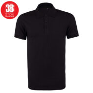Black polo shirt with short sleeves and four-button placket, displayed on white with a red 33 STOk logo in the top-left corner