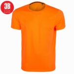 Bright orange crew-neck T-shirt on a white background with a plain design.