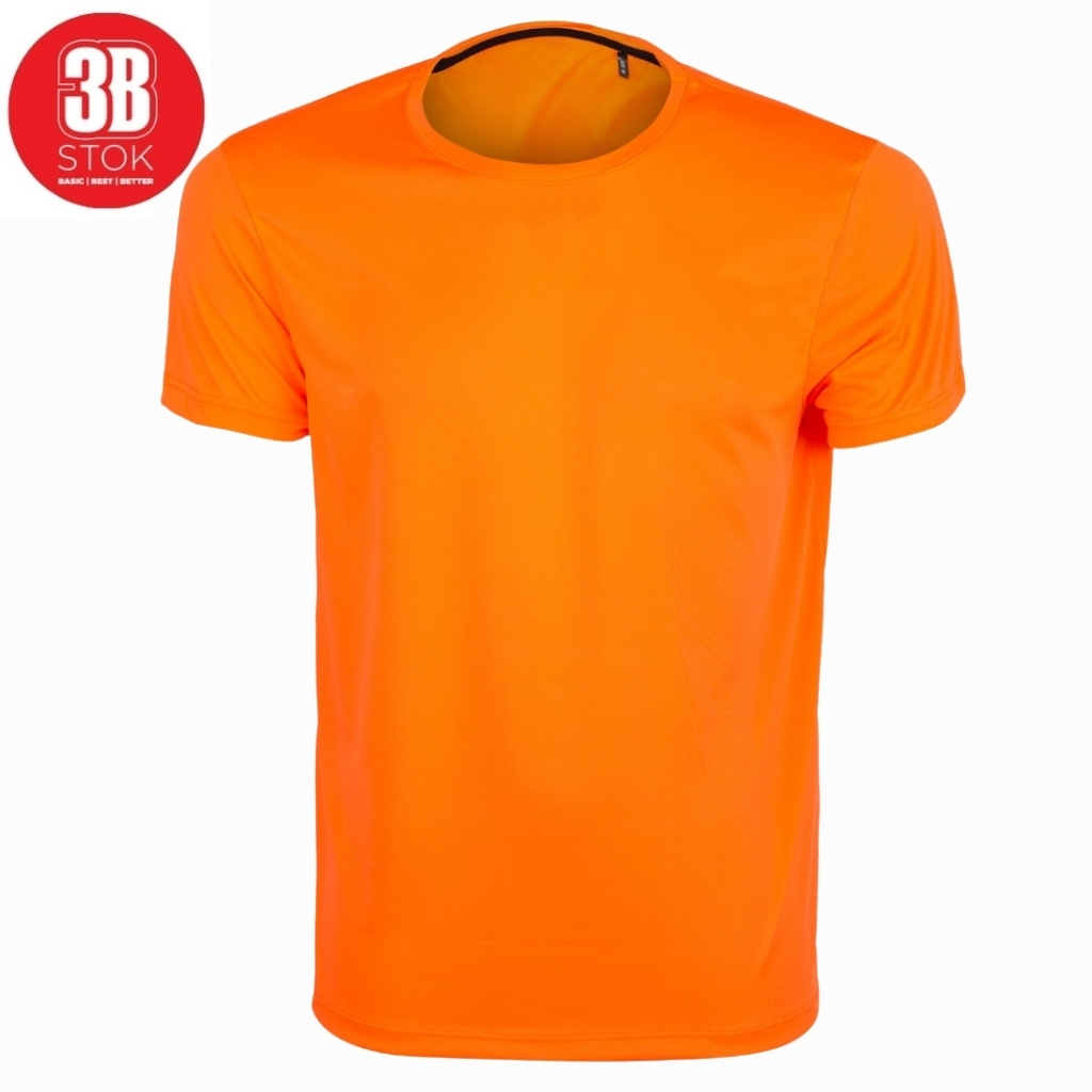 Bright orange crew-neck T-shirt on a white background with a plain design.
