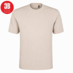 Beige crew-neck short-sleeve T-shirt on a white background with a red 3B Stok logo in the top-left corner