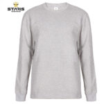 Grey heather long-sleeve crewneck sweatshirt with Staris Workwear logo in the top-left corner.