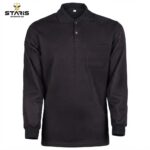 Black long-sleeve polo shirt with a chest pocket on a white background; Stars Workwear logo visible in the top-left corner