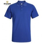 Blue polo shirt with short sleeves and a chest pocket, branded Staris Workwear in the top-left corner