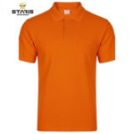 Orange polo shirt with short sleeves and a left chest pocket, featuring STARS Workwear branding.