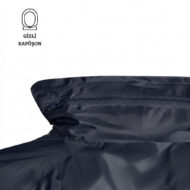 Close-up of a dark jacket collar with a concealed hood zipper; 'GIZLI KAPÜŞON' logo in the upper left.