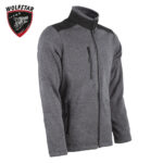 Grey fleece jacket with black shoulder panels, full front zipper and zip pockets; Wolfstar logo in top-left corner.