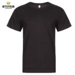 Plain black short-sleeve crew-neck T-shirt with Staris Workwear logo in the upper left corner.